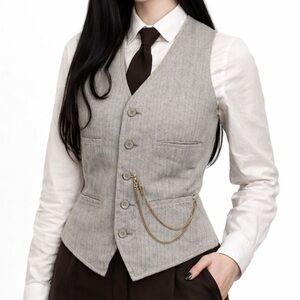 Vintage Gray Wool Pinstripe Waistcoat Vest – Tailored – Size Medium